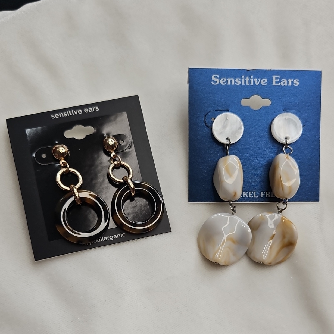 Sensitive Ears Lot Of 2 Pairs Earrings Tortoise Shell Dangle Nwt Fashion Jewelry